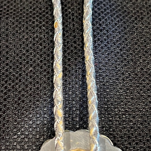 Silver Corded Bolo Tie & Tips with Silver Tone Faux Rhinestone Slide - Picture 6 of 9